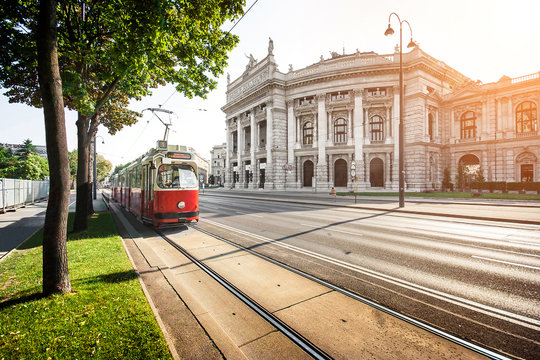 Famous Ringstrasse with Burgtheater and tram in Vienna, Austria