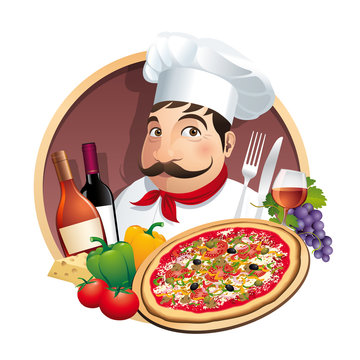 Logo Pizzeria Restaurant Menu Carte - Vecteur CMJN