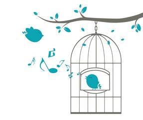 Naklejki  Birds singing on the cage