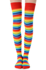 Bunte Overknees in Regenbogen Farben