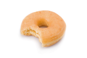 Bitten doughnut or donut isolated on white background