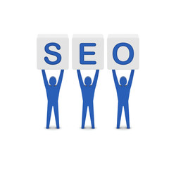 Men holding the word SEO. Concept 3D illustration.