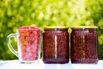 Raspberry jam and fresh berries