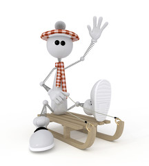 The 3D little man on a sledge.