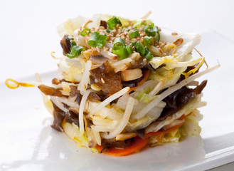 Japanese food. Salad with mushrooms and vegetables.