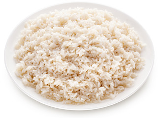 Rice on a white plate.