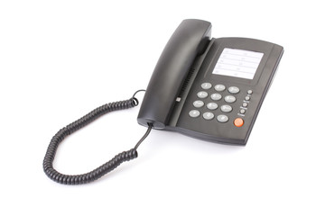 Black office telephone isolated on white background