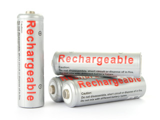 Rechargeable AA batteries isolated on white background