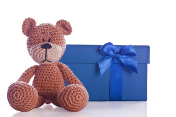 christmas teddy bear with gift box
