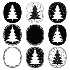 Obraz premium Hand drawn christmas trees and frames vector set