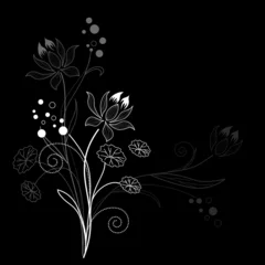 Crédence de cuisine en verre imprimé Fleurs noir et blanc fond de fleurs florales