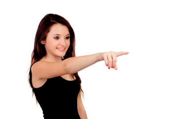 Young teenage girl pointing at something