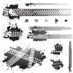 Dirty tire tracks and oil splats