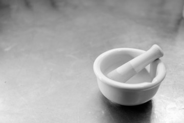 A white porcelain mortar