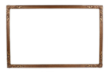 Golden picture frame isolated on white