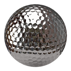 Silver golf ball isolated on white background