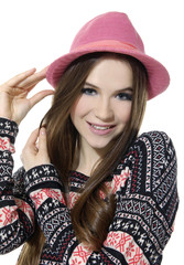 beautiful woman casual cloth in hat