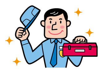 修理、整備をする男性　上半身　脱帽