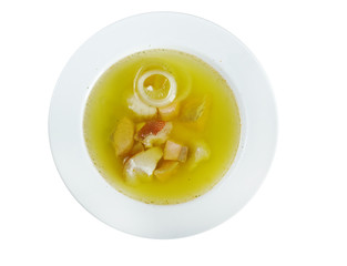 Ukha with sterlet , salmon .