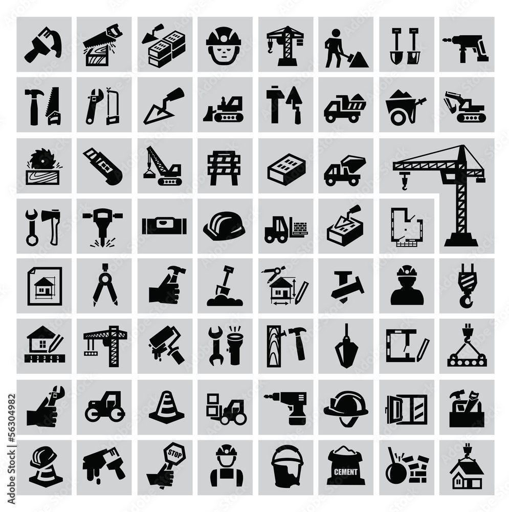 Wall mural construction icons