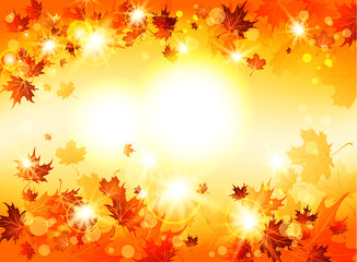 Naklejka na ściany i meble Bright abstract background with autumnal leaves