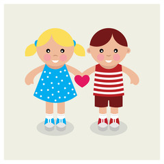 Kids holding heart. Vector illustration.