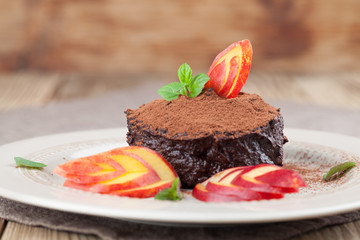 Raw vegan avocado chocolate mousse with nectarine