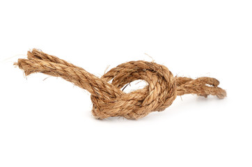 Rope with knot on white background.