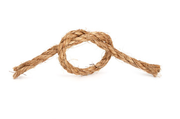 Rope with knot on white background.