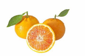 Fototapeta na wymiar two oranges with half