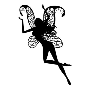 Silhouette of a fairy isolated on white background