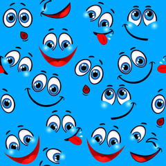 Seamless pattern - funny faces on a blue background
