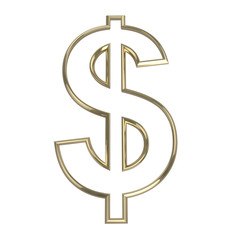 Golden dollar on black isolated with clipping path