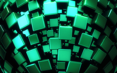 3D geometric green cubes backdrop - computer generated