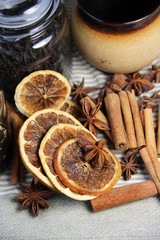 Cinnamon sticks and dried mandarines