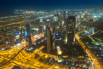 Obraz na płótnie Canvas Downtown Dubai sceny nocne z lampkami miasta,
