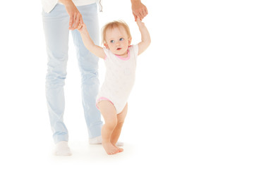 Mother with daughter on the white background.