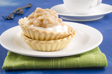pastry case with cream and rhubarb
