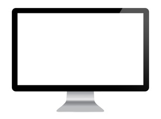 Computer display with blank white screen. Front view.