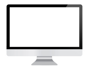 Computer display with blank white screen. Front view.