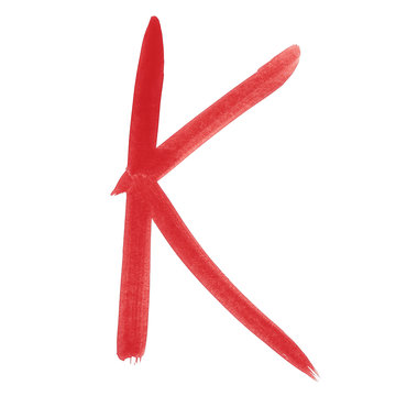 K - Red handwritten letter over white background