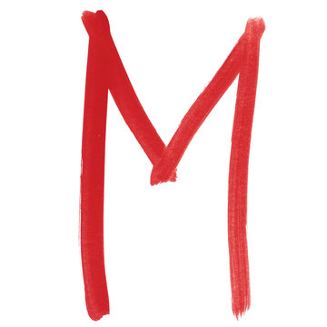 M - Red handwritten letter over white background