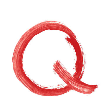 q - Red handwritten letter over white background lower case