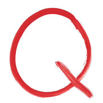 Q - Red handwritten letter over white background
