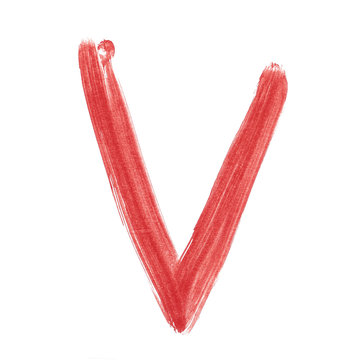 v - Red handwritten letter over white background lower case