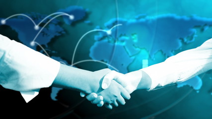 3D Graphics Networking Professionals Shaking Hands - Powered by Adobe