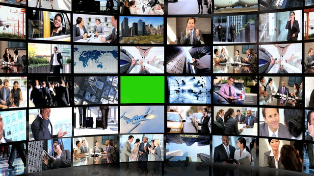 3D Video Wall Green Screen Business People Wireless Communication