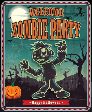 Vintage halloween zombie poster design