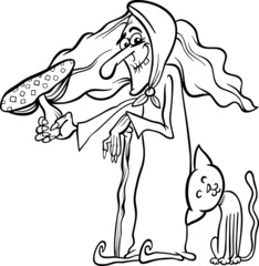 witch cartoon for coloring book