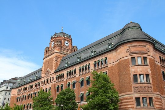Ministry of Enterprise (Swedish: Naringsdepartementet), part of Swedish government. Stockholm landmark, city in Sweden. Former Central Post Office Building.